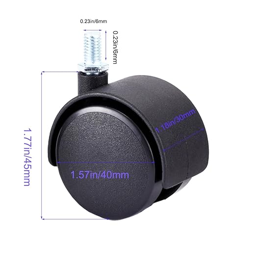 4pcs Black Swivel Caster Wheels M6 Threaded Stem Caster Wheels1.5 Inch Heavy Duty Casters Nylon Wheels Replacement for Furniture, Table,Flower Pot Base, Shelf