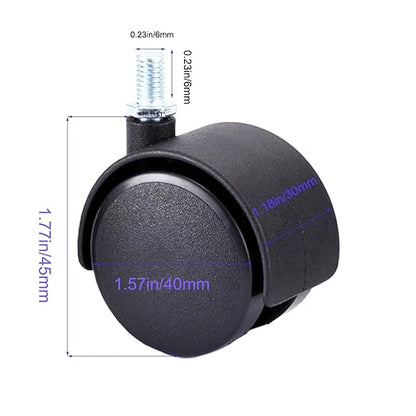 4pcs Black Swivel Caster Wheels M6 Threaded Stem Caster Wheels1.5 Inch Heavy Duty Casters Nylon Wheels Replacement for Furniture, Table,Flower Pot Base, Shelf