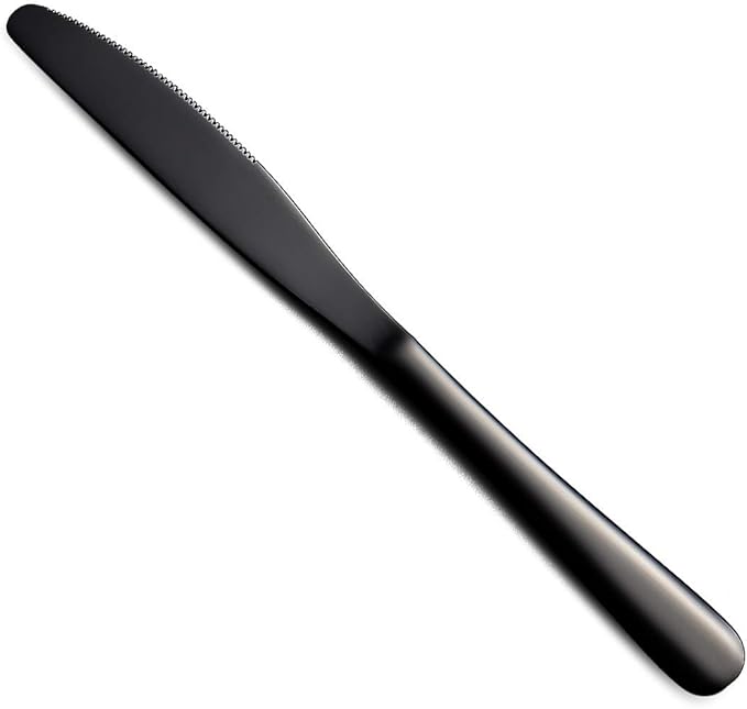 Berglander Black Dinner Knives Set Of 4, Stainless Steel Titanium Plating Shiny Black Dinner Knife, Butter Knife Spreader Table Knives Sturdy And Dishwasher Safe