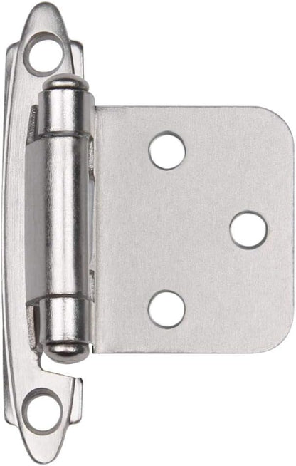ANGSTROM 2-Pack Partially Exposed Cabinet Hinges, 180-Degree Self-Closing, Surface-Mount Full Overlay (Nickel Plated)