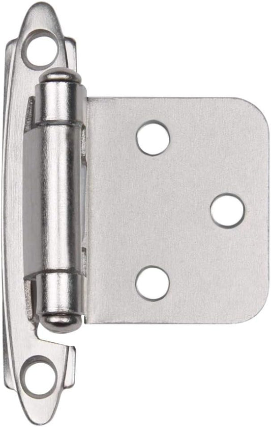 ANGSTROM 2-Pack Partially Exposed Cabinet Hinges, 180-Degree Self-Closing, Surface-Mount Full Overlay (Nickel Plated)