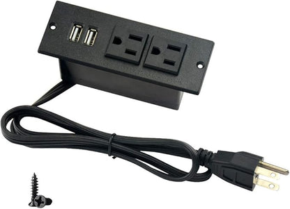 Desktop Power Strip with 2 Outlets 2 USB 2.1A Insert Mounting Built in Desk Table Sofa Cabinet Nightstand