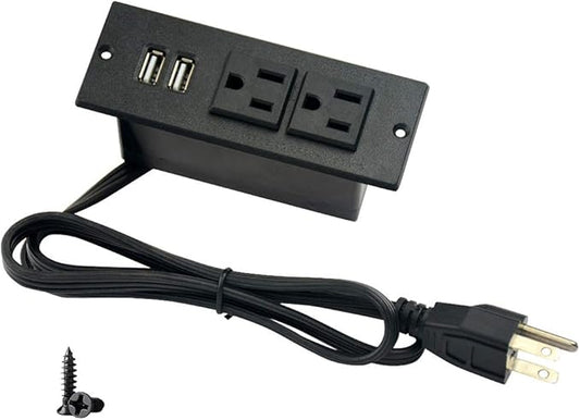 Desktop Power Strip with 2 Outlets 2 USB 2.1A Insert Mounting Built in Desk Table Sofa Cabinet Nightstand