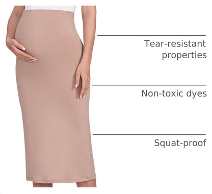 POSHDIVAH Women's Maternity Skirt Over The Belly Midi High Waisted Solid Stretchy Pregnancy Pencil Skirt