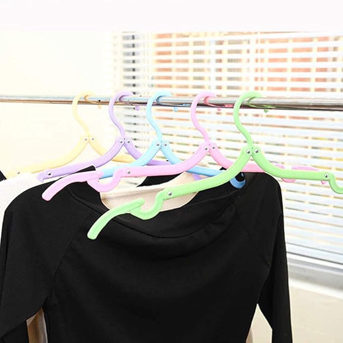 10pcs Colorful Folding Clothes Hangers,Space Saving Travel Accessories Portable Lightweight Collapsible Plastic Hangers Windproof Non-Slip Telescopic Drying Rack for Home Travel Camping