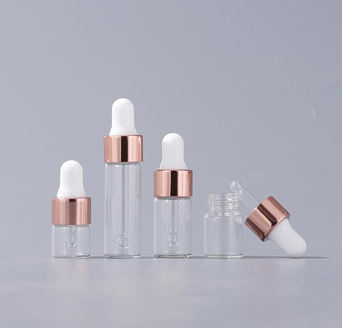 50 Pcs Mini Glass Dropper Bottle Lab Dropping Bottles Essential Oil Dropper Bottles Cosmetic Sample Vials Dropping Sample Containers Eye Dropper Dispenser (Rose Gold, 1ML)