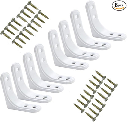 8Pcs 2 Inch Heavy Duty L Brackets, Wall Mount Right Angle Corner Braces, 90 Degree Shelf Bracket with Screws, for Shelves, Wood Boxes, Furniture, White