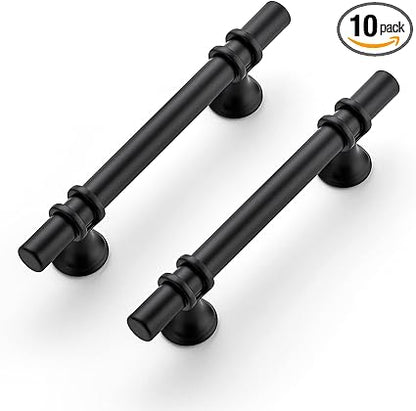 Ravinte 10 Pack 6 Inch Cabinet Pulls Kitchen Cupboard Handles with Round Base Matte Black Drawer Pulls Cabinet Handles 6" Length,3.75" Hole Center