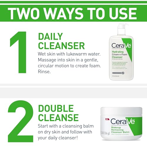 CeraVe Hydrating Cream To Foam Cleanser, Makeup Remover Face Wash For Dry Skin, Foaming Facial Cleanser With Hyaluronic Acid, Normal To Dry Skin, Fragrance Free & Non Comedogenic, 8 Fluid Ounces