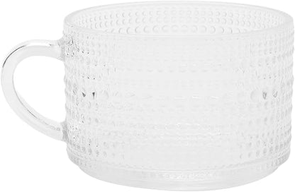 CDQL 4Pcs Relief Glass Cup,Vintage Glass Coffee Mugs,Northern European Style Relief Breakfast Mug, Retro Handle Transparent Water Milk Latte Tea Cup (4Pcs Point Style), CDQLvqdh8o60cs-11