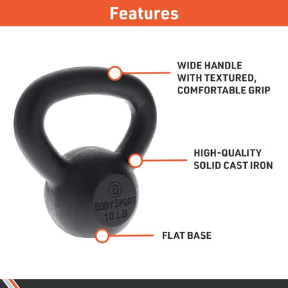 Body Sport Cast Iron Kettlebell, 15 lb. Ц At-Home Gym Equipment Ц Kettlebell Free Weights Ц Strength & Core Training Equipment Ц Cast Iron Resistance Workout Gear