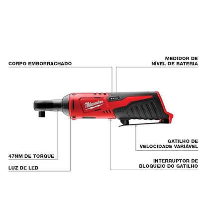 Milwaukee 2457-20 M12 Cordless 38" Sub-Compact 35 ft-Lbs 250 RPM Ratchet w Variable Speed Trigger