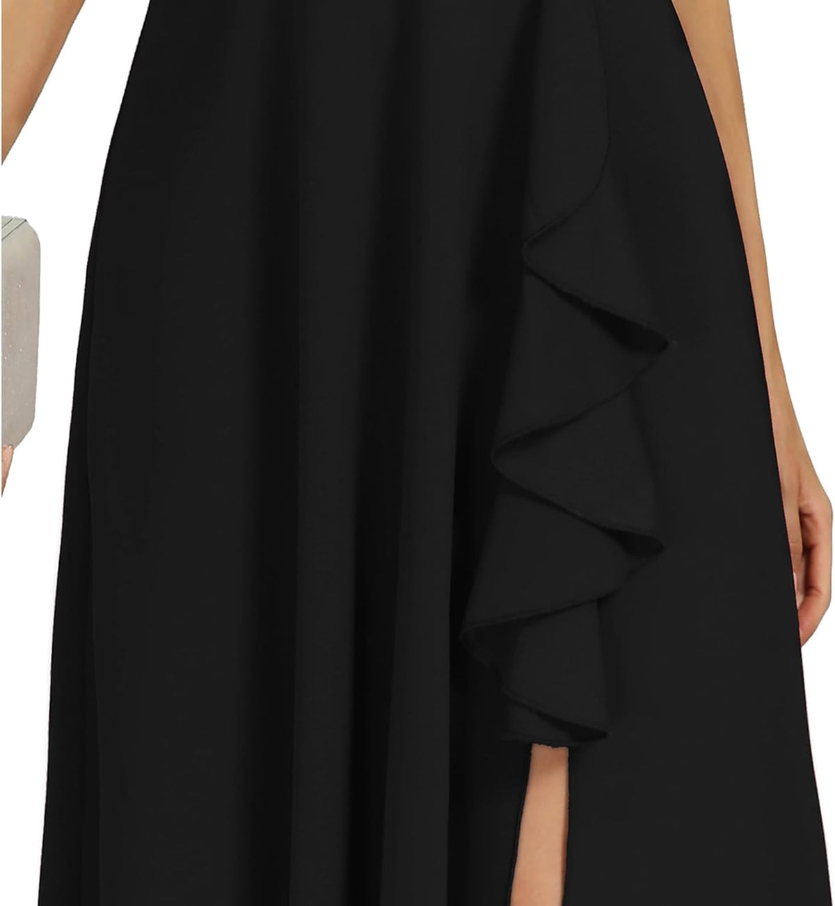 This COOAN dress features a flattering ruffle sleeve, split hem, and elegant V-neckline - perfect for cocktail parties, weddings, and formal events.