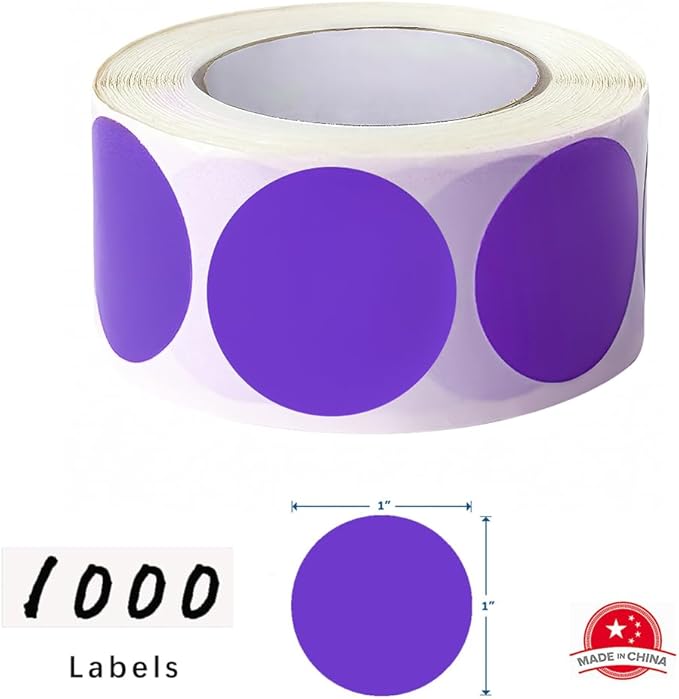 SHYGO 1 Purple Circle Dot Stickers Color Coding Labels, 1000PCS 2 Rolls