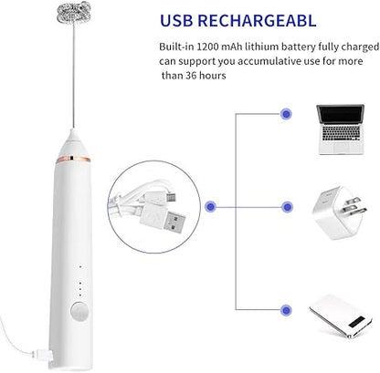 Milk Frother, Rechargeable hand-Held Electric Milk Frother 3 Adjustable USB Charging Can Be Used forBulletproof Coffee Protein Drinks Matcha Coffee Whisk (White)