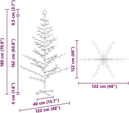 vidaXL Wooden Christmas Tree with Stand Natural 70,9" Solid Pine Wood, Living Room, Modern Wooden Christmas Tree, Minimalist Design, Beige Holiday Decoration, Indoor Festive Decor, Simple Pine
