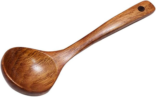 Soup Spoons, Wooden Dessert Rice Soup Spoons Teaspoon with Long Handle Kitchen Cooking Utensil 1pc