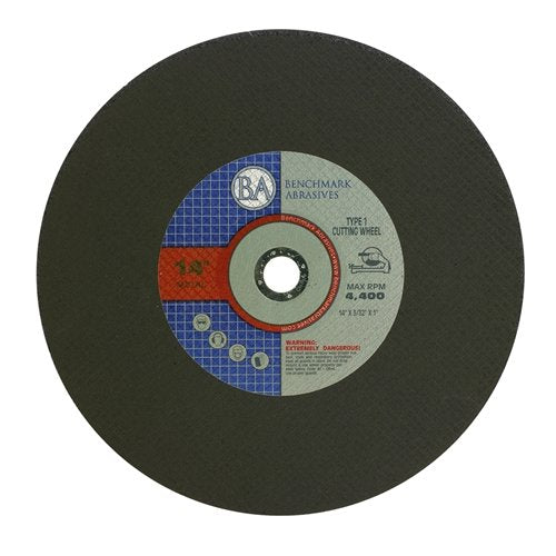 Benchmark Abrasives Aluminum Oxide Type 1, 14 Inch Chop Saw Blade, Cutting Wheel with 3/32" X 1" Arbor, Fast Circular Saw Blades for Cutting Metal Steel Drywall - Grinding Wheel - 10 Pack