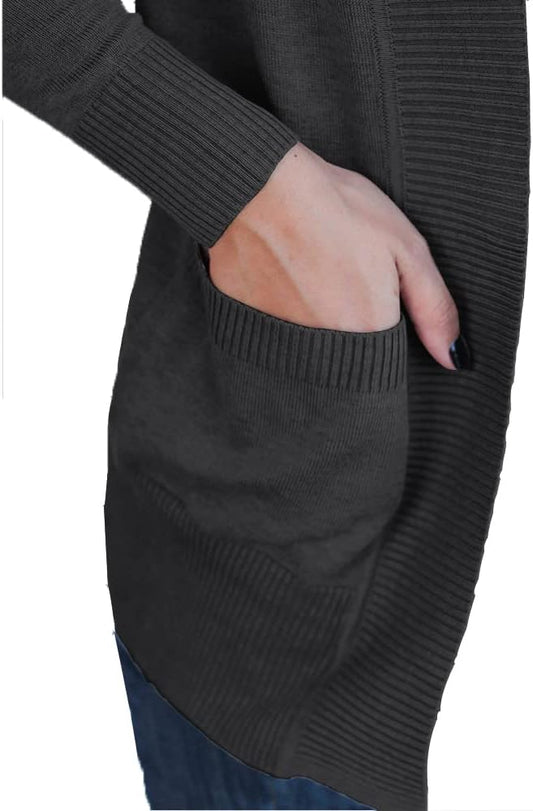VOIANLIMO Women's Open Front Casual Long Sleeve Knit Classic Sweaters Cardigan with Pockets