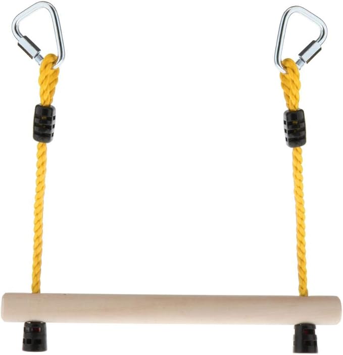 LoveinDIY Children Trapeze Swing Bar with Rings Wooden Rope Rod Gym Playset for Kids