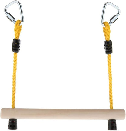 LoveinDIY Children Trapeze Swing Bar with Rings Wooden Rope Rod Gym Playset for Kids