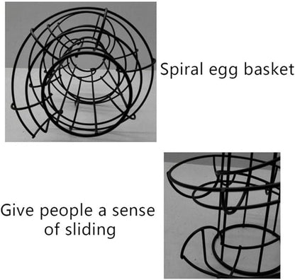 Modern Iron Spiral Egg Storage Roller Rack Keeper Space Saver 24 Eggs, Black, 18x30.5cm