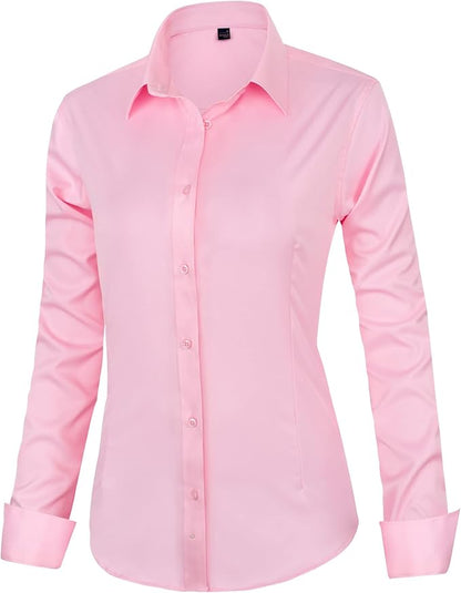 J.VER Womens Dress Shirts Long Sleeve Button Down Shirts Wrinkle-Free Solid Work Blouse 's Choice