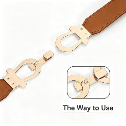 Women Stretchy Waist Belt with Gold Buckle, Retro Elastic Skinny Belt for Ladies, Adjustable and Comfortable Fit