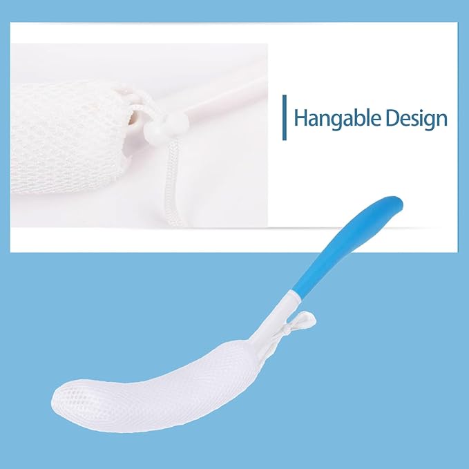 Zetiling Long Handled Bath Sponge, Back Bath Brush with Sponge, Curved Handle Bath Body Brush, Bath Body Brush Long Curved Handle Soft Sponge Body Cleaning Exfoliating Shower Brush