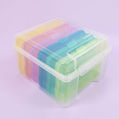 Craftelier - Portable Transparent Storage Box with 6 Mini Translucent Coloured Boxes for Scrapbooking Materials and Other Crafts | Includes Snap Closure | Size Approx. 22 x 18.90 x 13.80 cm