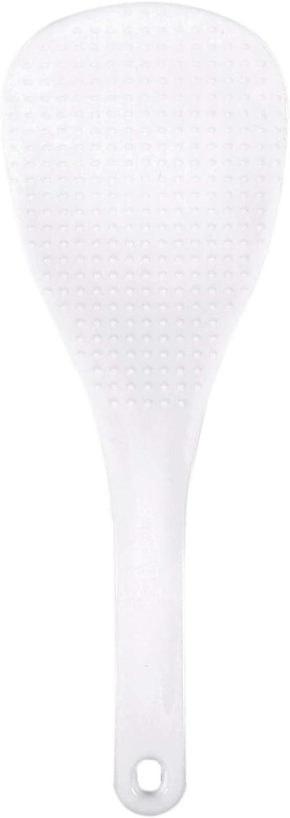 Kitchen Dotted White Plastic Flat Rice Scoop Paddle Meal Spoon
