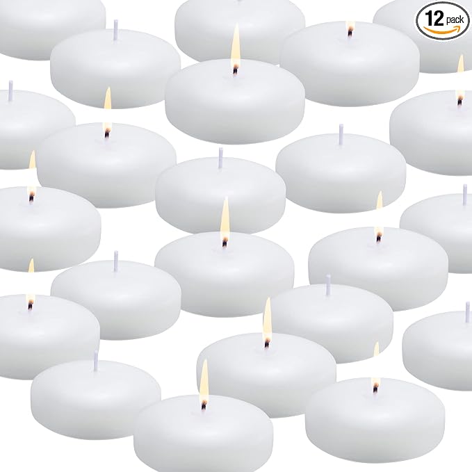 7 Pack Floating Candles, 3” White Unscented Dripless Wax Burning Candles, for Cylinder Vases, Weddings, Party and Holiday