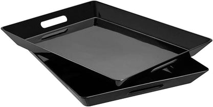 i BKGOO Black Large Tray,Melamine Serving Tray with Handles, Set of 2 Rectangular Tray for Food Organizer,Breakfast, Lunch, Dinner 15.5 x 12.2 x 1.6 inch