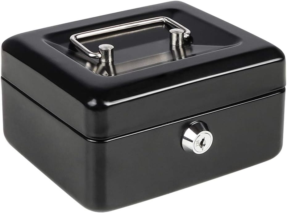 Cash Box with Money Tray and Key Lock, Parrency Large Money Box, 11 4/5" x 9 2/5" x 3 1/2", (Black Key Lock, XLarge)