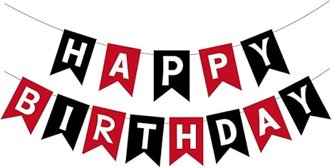 Happy Birthday Banner Black Red Happy Birthday Sign Birthday Party Banner Birthday Decorations