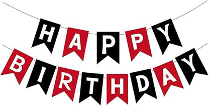 Happy Birthday Banner Black Red Happy Birthday Sign Birthday Party Banner Birthday Decorations
