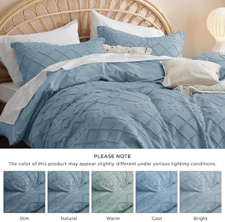 Bedsure Boho Duvet Cover King Size - Boho Bedding, Tufted King Duvet Cover for All Seasons, 3 Pieces Embroidery Shabby Chic Home Bedding,Comforter Not Included (Mineral Blue, 104" x 90")