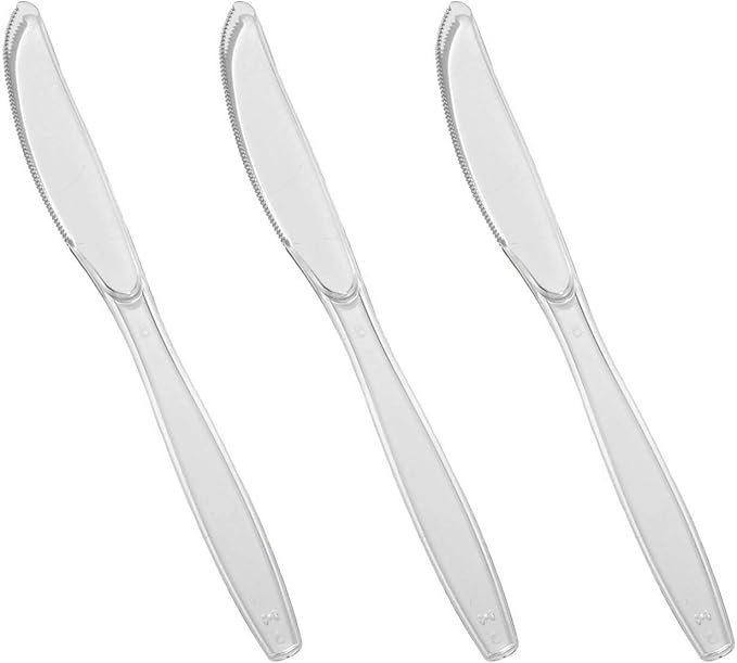 Kaya Clear Disposable Plastic Knives - 7.5" (Pack of 100) - BPA-Free, Recyclable, & Durable Catering Solution - Perfect for Parties, Catering & Everyday Use