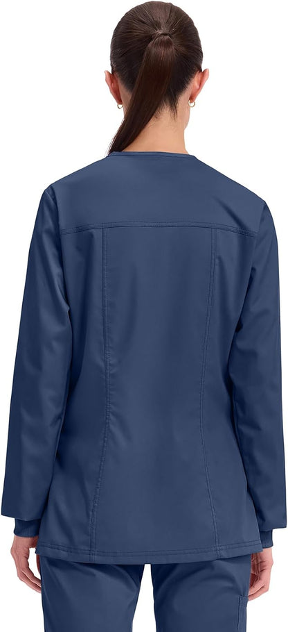 Cherokee Womens Scrub Jacket Nurse Snap Front Medical Uniform with Pockets, 2-Way Stretch, Easy Care Soft Fabric - WW310