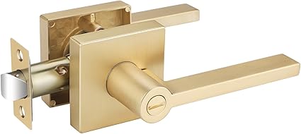 EHOMEWARE 1 Pack Gold Door Handles, Heavy Duty Door Knobs Interior for Bedroom Bathroom, Zinc Alloy Privacy Door Levers Door Handle with Lock, Satin Brass Modern Door Hardware  Locks