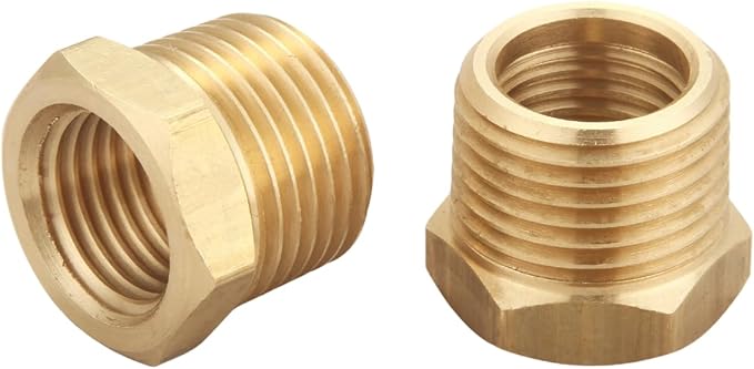 3/8 Inch Male x 1/4 Inch Female Reducing Adapter, NPT Brass Hex Bushing, Hex Head Pipe Fitting (Pack of 10)