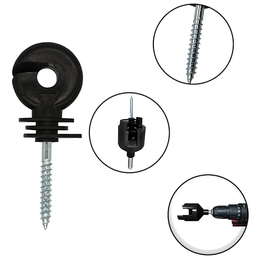 25 Pcs Upgrade Black Electric Fence Insulator Fence Ring Post Self-Tapping Insulator Labor-Saving Wood Post Insulator and 1 Pc Insulator Socket Tool Fit for Electric Drill (Black)