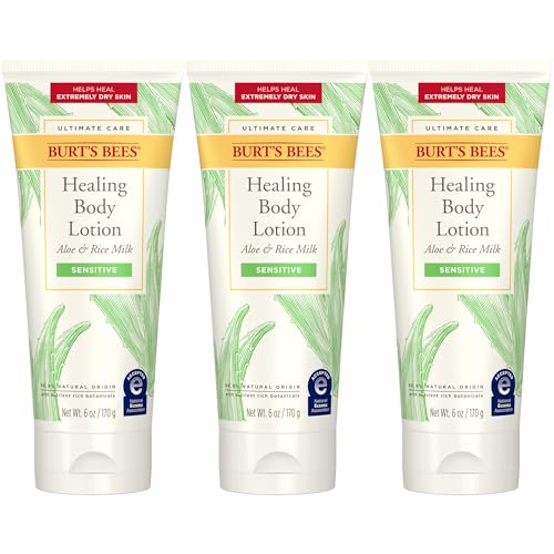 Burt's Bees Ultimate Care Healing Body Lotion with Aloe and Rice Milk for Sensitive Skin, 98.8% Natural Origin, 6 Ounces (2 Pack)