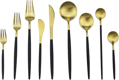 Gugrida Black Gold Flatware, Royal 4 Piece Matte Black Handle 1810 Stainless Steel Dinner Knife Steak Knife 8.94", Camping Cutlery Silverware Travel Utensils Set Tableware