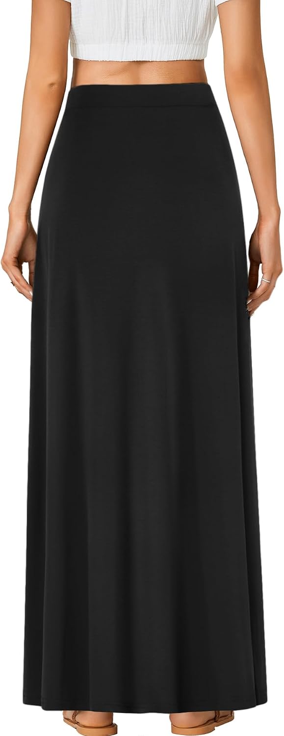 Rooscier Women's High Waist Button Front A-Line Long Maxi Skirt with Pockets