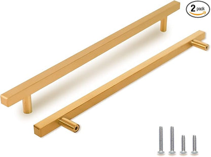TooCust 2 Pack Brushed Brass Kitchen Cabinet Handles, Cabinet Pulls with 8-4/5 Inch (224mm) Hole Centers, Gold Dresser Handle with Brushed Finish, Modern Furniture Drawer Knobs