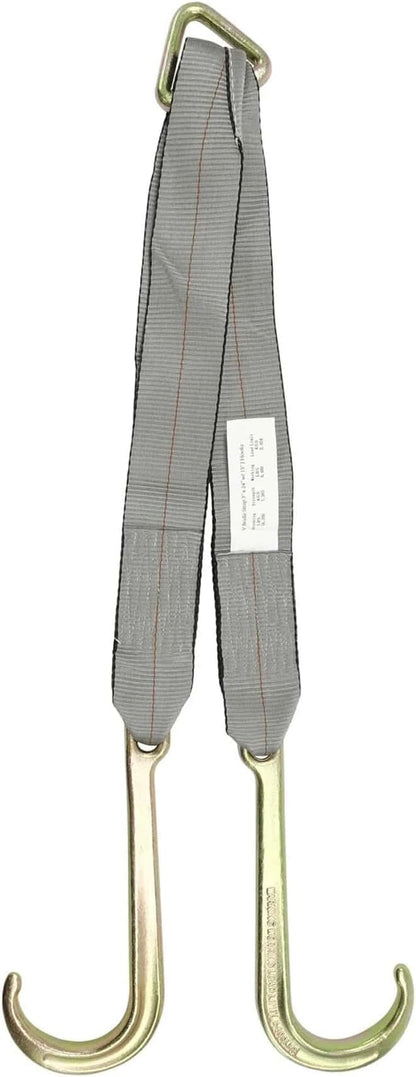 Mytee Products Tow Straps V Bridle 3" x 24" w/ 15" Long Shank J Hooks 5400 lbs Working Load | Recovery V Strap for Car Wrecker Rollback, Car Hauler Carrier