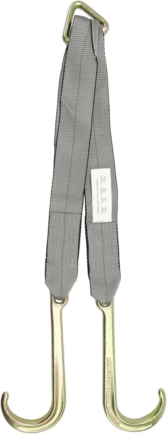 Mytee Products Tow Straps V Bridle 3" x 24" w/ 15" Long Shank J Hooks 5400 lbs Working Load | Recovery V Strap for Car Wrecker Rollback, Car Hauler Carrier