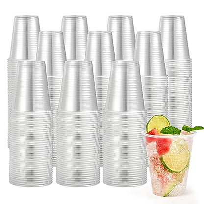 Turbo Bee 1000 Pack 12oz Plastic Cups,Disposable Clear Drinking Cups,Hot and Cold Drink Container for Water, Juice, Soda,Coffee