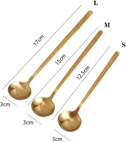 Stainless Steel Serving Spoon Coffee Spoon Dessert Spoon Ice Cream Stirring Scoop Catering Spoons Long Handle Spoon Tea Spoons(M,Gold)